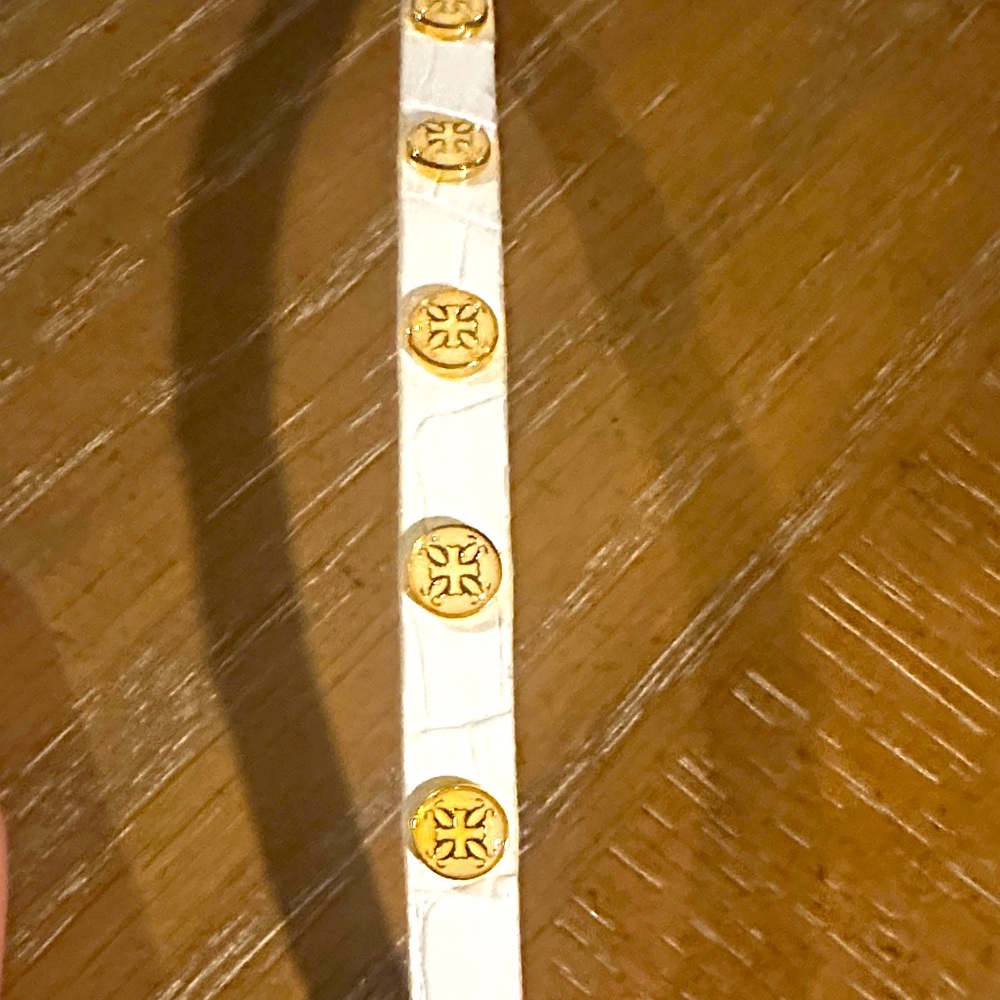 Leather Bracelet by Rustic Cuff White and Gold Logo Bracelet